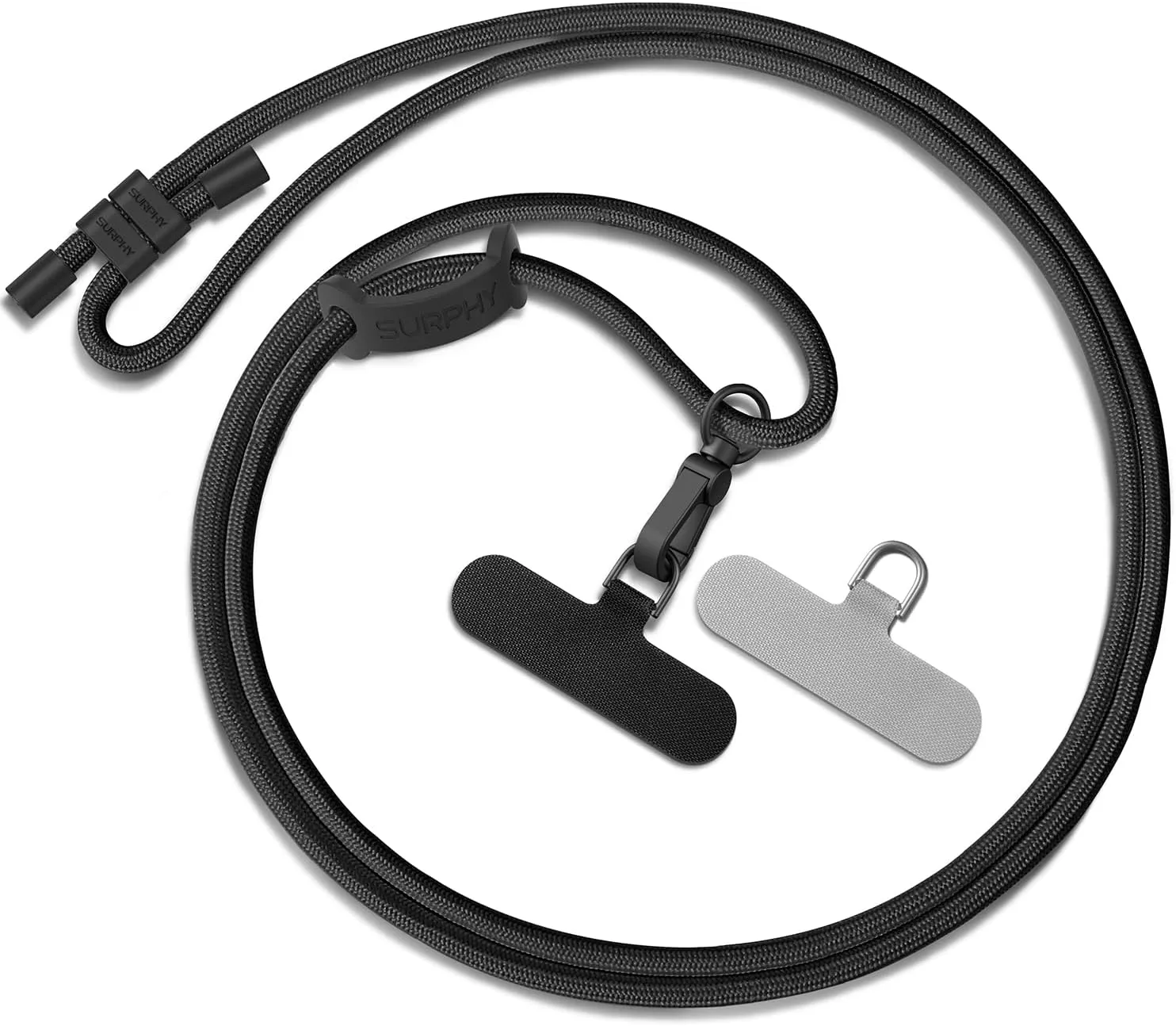 SURPHY Phone Lanyard, Adjustable Phone Strap Crossbody with 2 Pack Cell Phone Tether Tab, Premium Metal Buckles, Skin-Friendly, Universal Cell Phone Lanyard Crossbody for Women and Men, Black