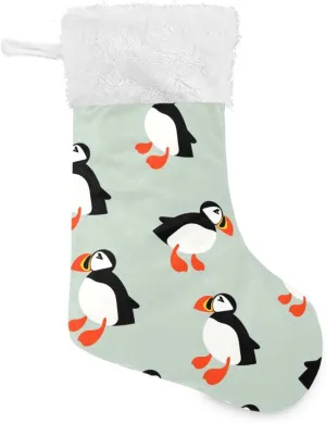 susiyo Cartoon Puffin Seabird Christmas Stocking 18 Inches Large Xmas Stocking Velvet Plush Fireplace Hanging Stocking Gift Holding Bag for Christmas Holiday Party Decor - 2PCS