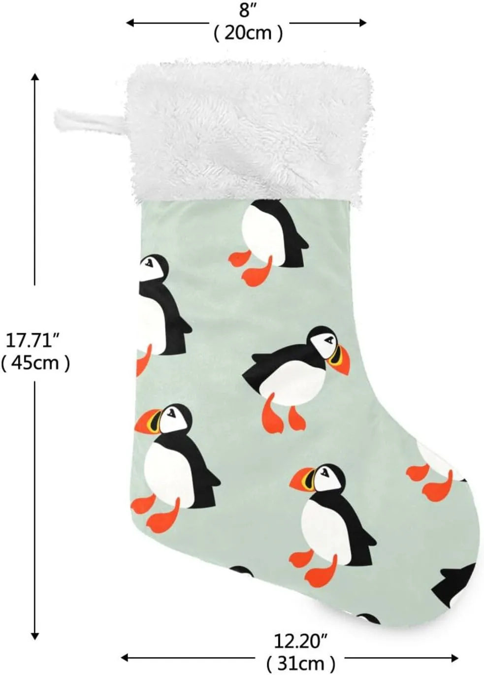 susiyo Cartoon Puffin Seabird Christmas Stocking 18 Inches Large Xmas Stocking Velvet Plush Fireplace Hanging Stocking Gift Holding Bag for Christmas Holiday Party Decor - 2PCS