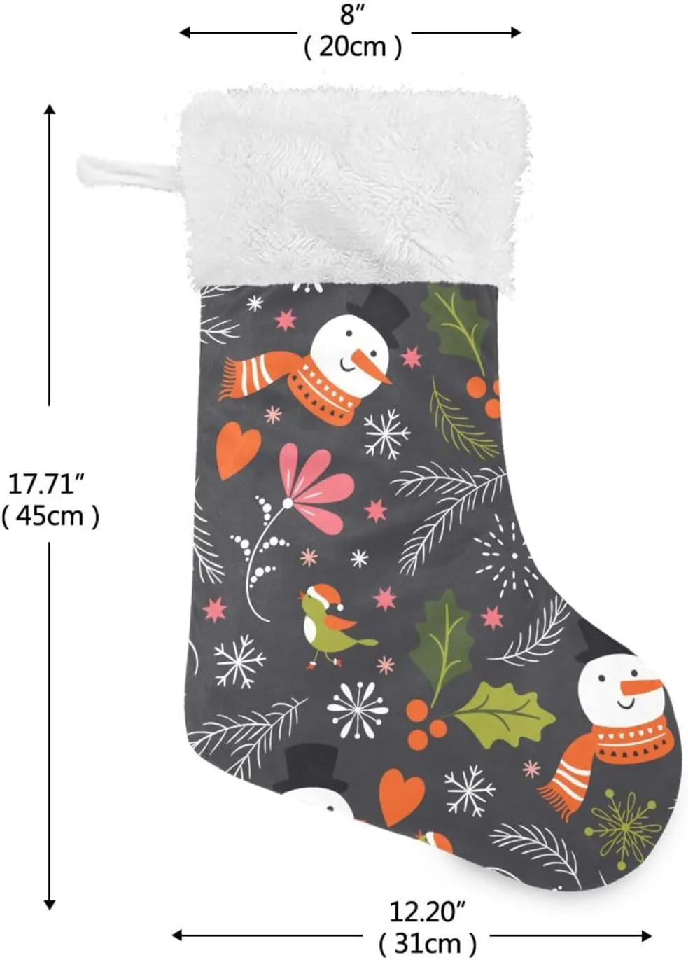 susiyo Christmas Snowman Spruce Branches Christmas Stocking 18 Inches Large Xmas Stocking Velvet Plush Fireplace Hanging Stocking Gift Holding Bag for Christmas Holiday Party Decor - 2PCS