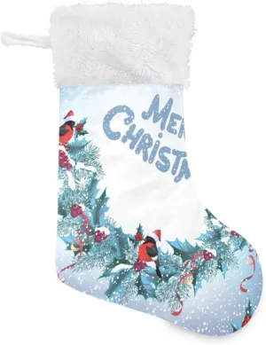susiyo Christmas Spruce Wreath Bullfinch Bird Christmas Stocking 18 Inches Large Xmas Stocking Velvet Plush Fireplace Hanging Stocking Gift Holding Bag for Christmas Holiday Party Decor - 2PCS