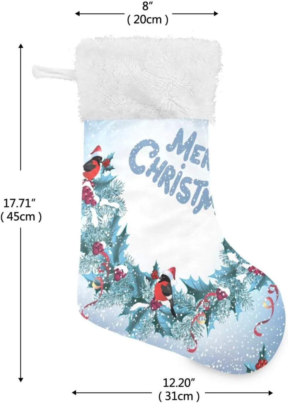 susiyo Christmas Spruce Wreath Bullfinch Bird Christmas Stocking 18 Inches Large Xmas Stocking Velvet Plush Fireplace Hanging Stocking Gift Holding Bag for Christmas Holiday Party Decor - 2PCS