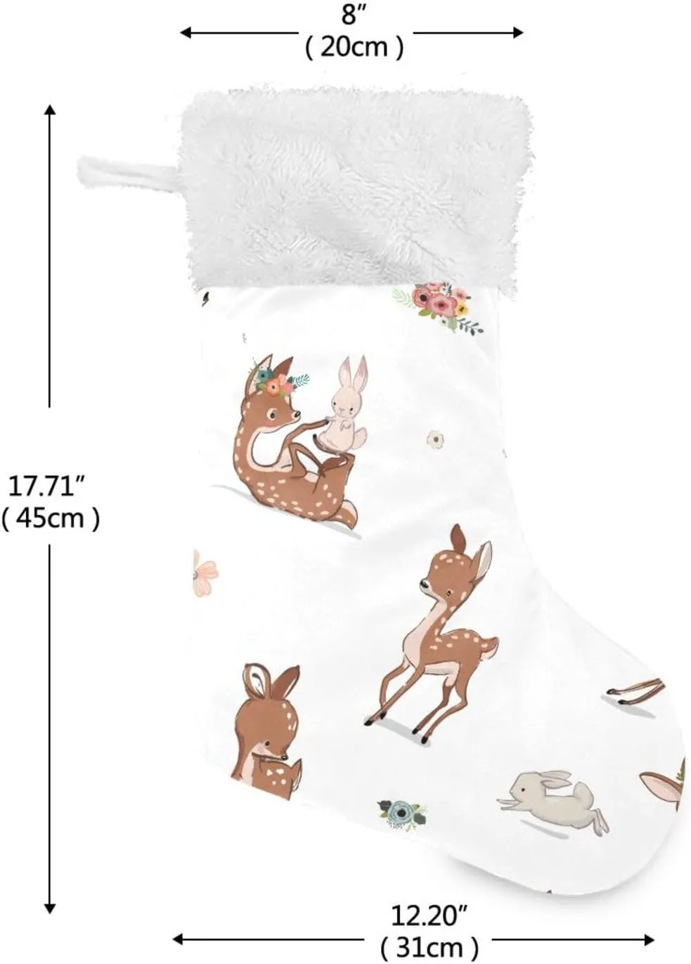 susiyo Little Deer Hare Christmas Stocking 17.7inch Large Xmas Stocking Velvet Plush Fireplace Hanging Stocking Gift Holding Bag for Christmas Holiday Party Decor - 2PCS