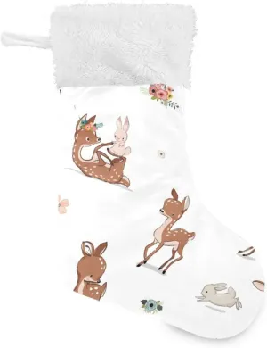 susiyo Little Deer Hare Christmas Stocking 17.7inch Large Xmas Stocking Velvet Plush Fireplace Hanging Stocking Gift Holding Bag for Christmas Holiday Party Decor - 2PCS