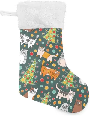 susiyo Retro Colors Animal Winter Cats Christmas Spruce Christmas Stocking 18 Inches Large Xmas Stocking Velvet Plush Fireplace Hanging Stocking Gift Holding Bag for Christmas Holiday Party Decor - 2P