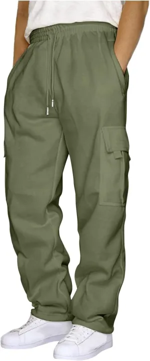 Sweatpants for Men Multi-Pocket Color Pants Casual Men's Leggings Men's Pants Heavyweight Fleece Cargo