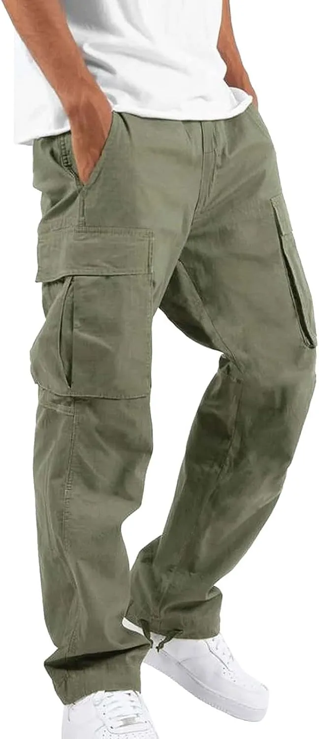Sweatpants for Men Track Cuff Solid Color Lace up Comfy Workout Pants with Pocket Stretch Waist Cargo Pants