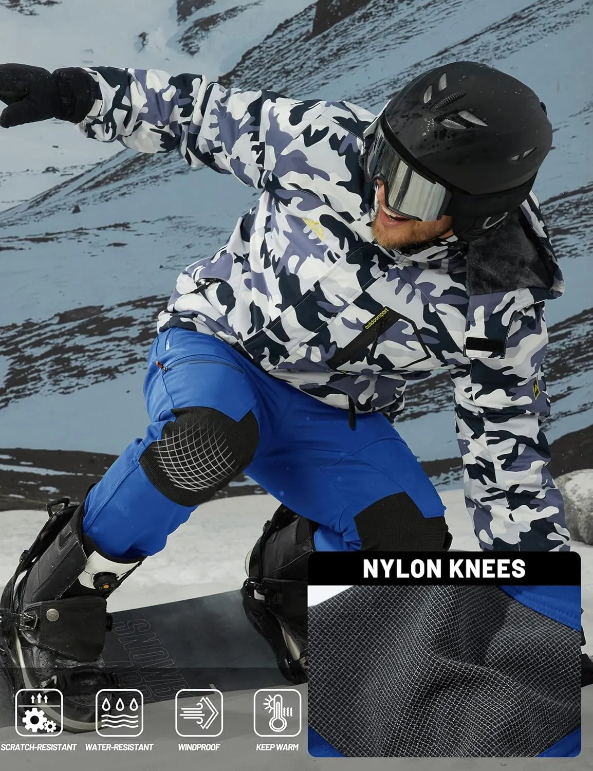 TACVASEN Men's Snow Ski Pants Windproof Snowboard Pants for Men Water Resistant Hiking Pants Fleece Lined Winter Working