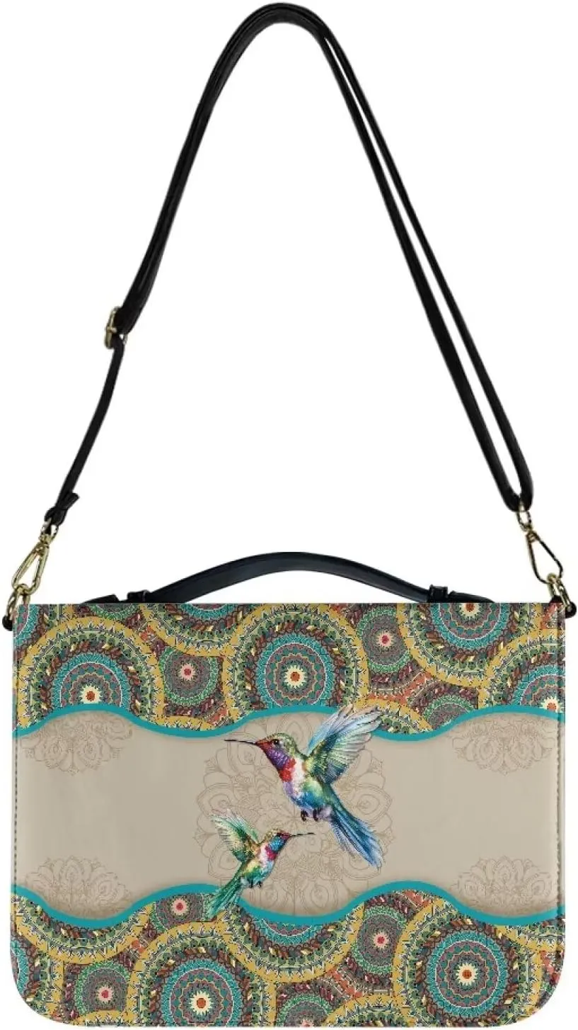 Talayituse Boho Hummingbird Print Bible Cover with Handle and Shoulder Strap for Women Men PU Leather Bible Case Large Capacity Book Bag Tote Bag Bible Church Bag Christian Gifts, 2XL
