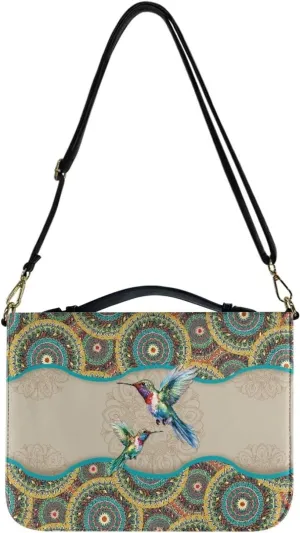 Talayituse Boho Hummingbird Print Bible Cover with Handle and Shoulder Strap for Women Men PU Leather Bible Case Large Capacity Book Bag Tote Bag Bible Church Bag Christian Gifts, 2XL
