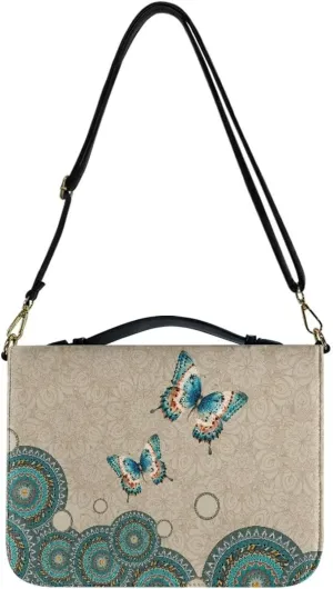 Talayituse Boho Mandala Butterfly Print Bible Covers for Women Men PU Leather Bible Case Bible Bag Bible Accessories with Handle and Shoulder Strap Multi-Functional Bible Tote Bag for Kids, 2XL