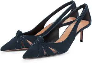 Tang'scuisins Women Bow Pointed Toe Cutout Heels Slip on Low Slim Heel Pumps Breathable Summer Fall Formal Dress Shoes Size 4-16 US
