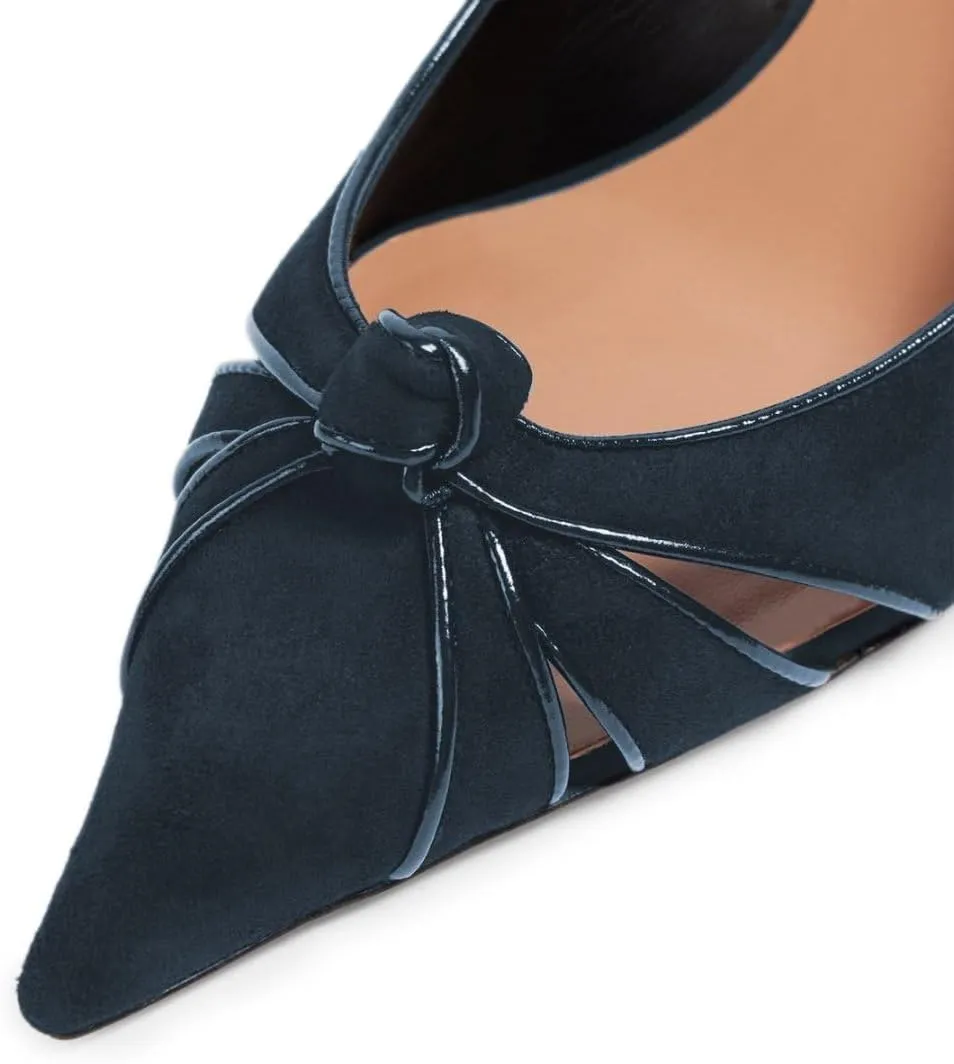 Tang'scuisins Women Bow Pointed Toe Cutout Heels Slip on Low Slim Heel Pumps Breathable Summer Fall Formal Dress Shoes Size 4-16 US