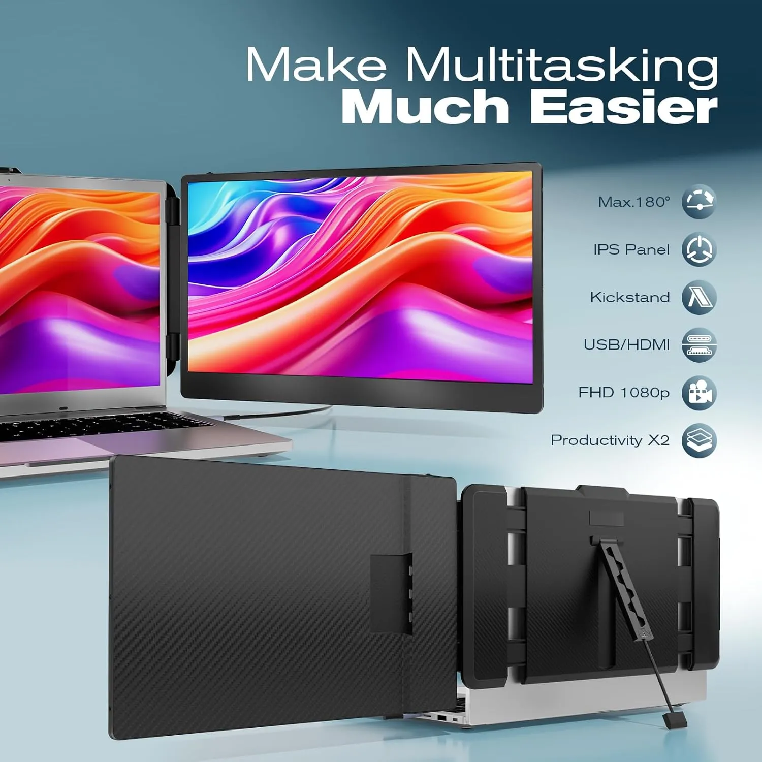 Teamgee Laptop Screen Extender, 14" FHD 1080P IPS Portable Monitor for Laptop, Built-in Stand/Speaker, Dual Screen Monitor for 13"-17" Laptops, Plug & Play Suitable for Mac, Wins, Android, Dex