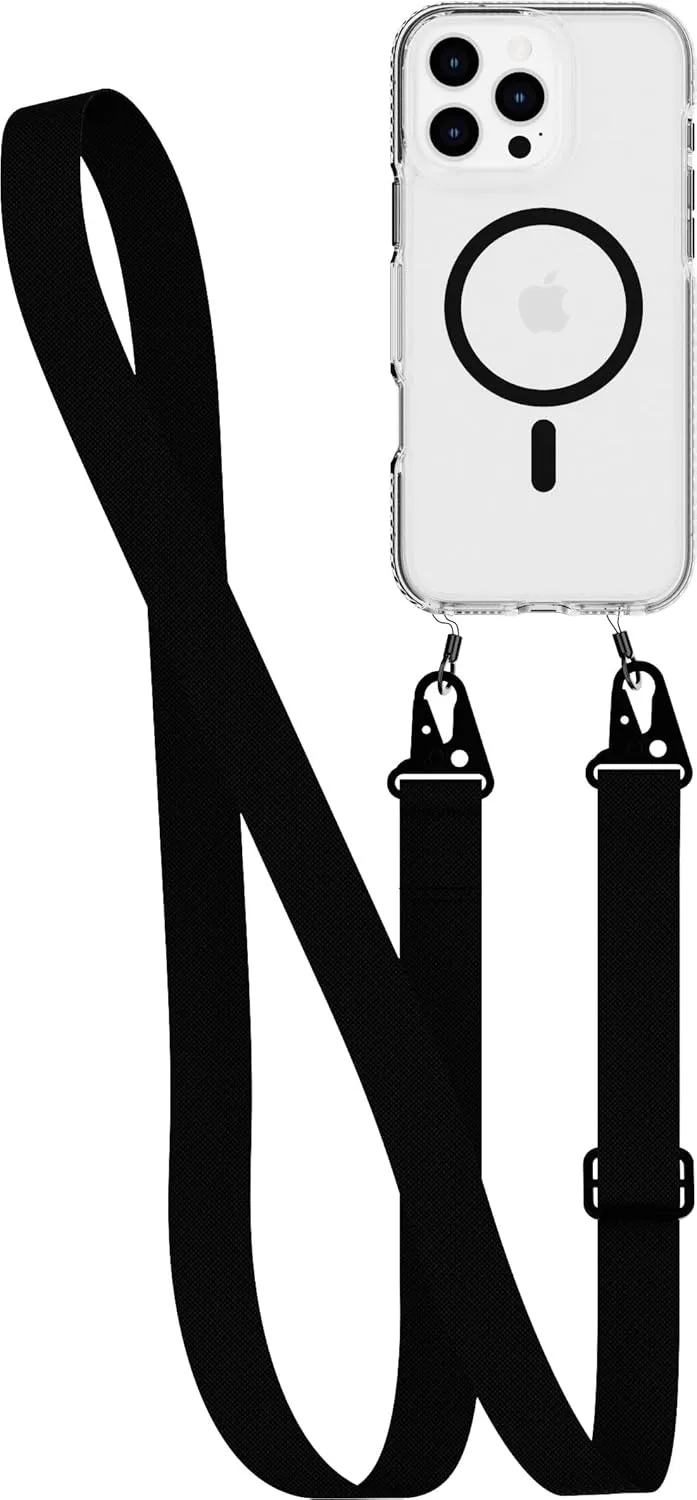 Tech21 EvoCrystal with Crossbody Lanyard for iPhone 16 Pro Max - Compatible with MagSafe - Impact Protection Case 15x Military Dtandard Tested - with Crossbody Lanyard -in Black