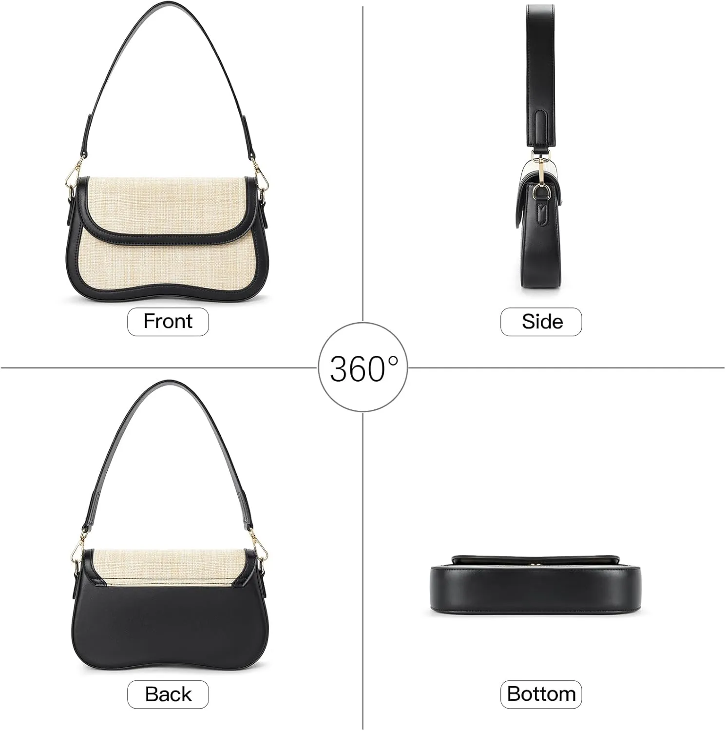 Telena Shoulder Bag for Women Vegan Leather Women's Shoulder Purses Handbags with 2 Removable Strap Crossbody Bag Purses