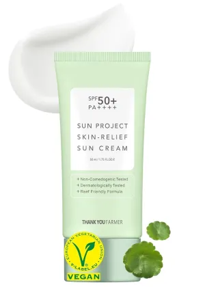 THANKYOU FARMER Sun Project Relief Sun Cream SPF50  PA    (50ml) - Centella Asiatica Extracts for Soothing, Reef Safe Sunscreen Travel Size