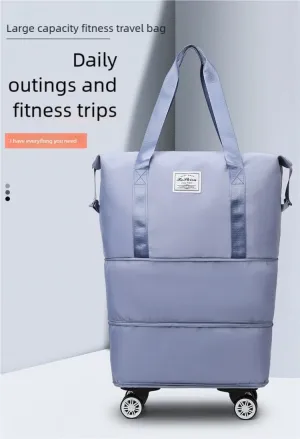 The 2025 new wheeled travel bag with large capacity is ready for production. It is waterproof, dry-wet separated and expandable The wheels are detachable (blue)