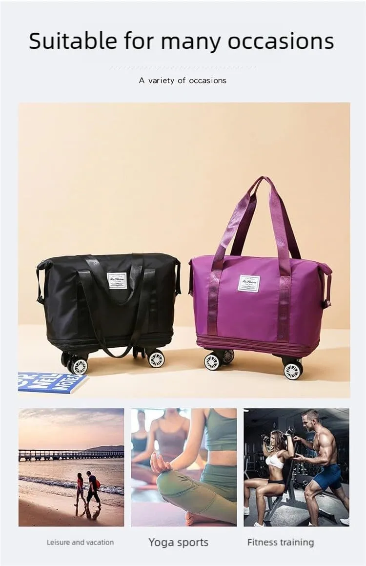 The 2025 new wheeled travel bag with large capacity is ready for production. It is waterproof, dry-wet separated and expandable The wheels are detachable (blue)
