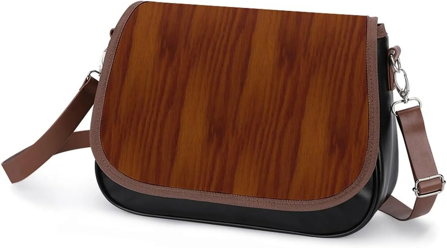 The Look of Warm Oak Wood Grain Texture Leather Decorative Crossbody Strap Backpack, Large Capacity Shoulder Bag