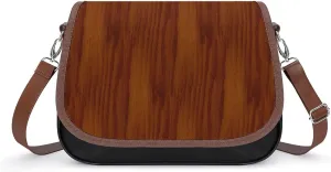 The Look of Warm Oak Wood Grain Texture Leather Decorative Crossbody Strap Backpack, Large Capacity Shoulder Bag