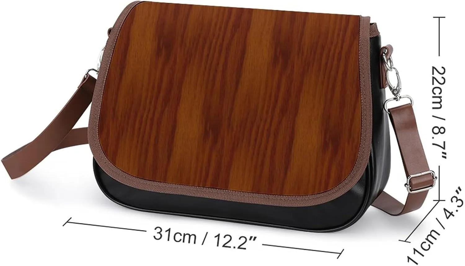 The Look of Warm Oak Wood Grain Texture Leather Decorative Crossbody Strap Backpack, Large Capacity Shoulder Bag