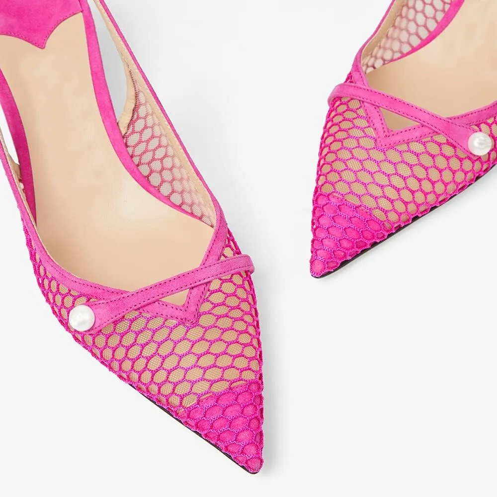 THESHY Women's Slingback Kitten Heel Glitter Pointed Toe Pearl Low Heel Pumps Casual Wedding Shoes for Women Fashion Dress Shoes