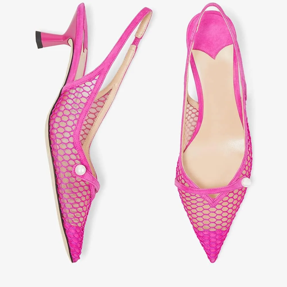 THESHY Women's Slingback Kitten Heel Glitter Pointed Toe Pearl Low Heel Pumps Casual Wedding Shoes for Women Fashion Dress Shoes