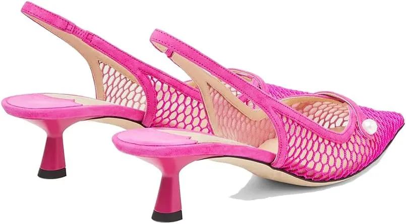 THESHY Women's Slingback Kitten Heel Glitter Pointed Toe Pearl Low Heel Pumps Casual Wedding Shoes for Women Fashion Dress Shoes