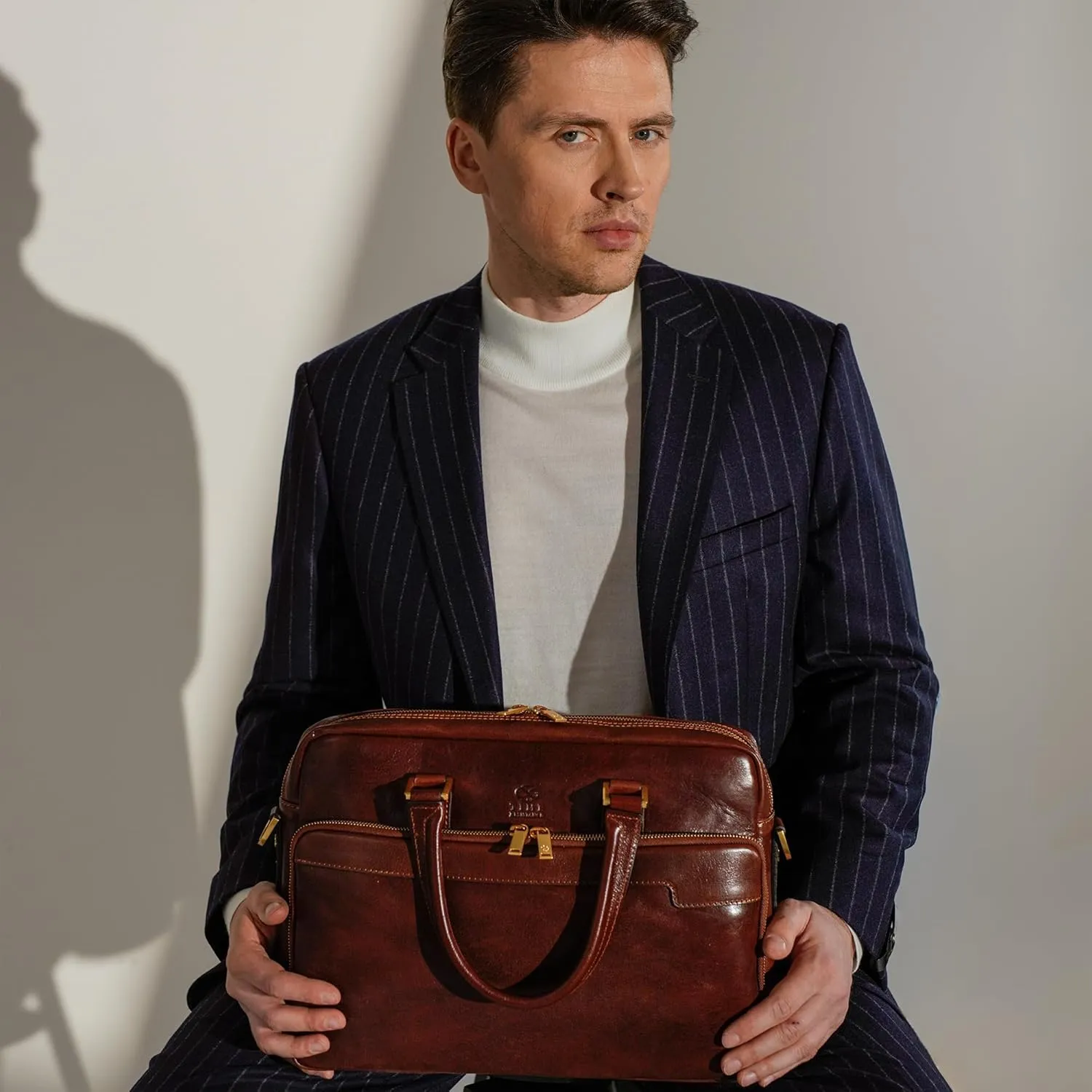 Time Resistance Leather Briefcase - Italian Handmade Leather Laptop Bag - Briefcase for Men and Women - Computer Bag
