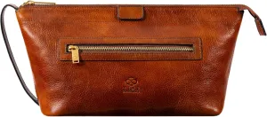 Time Resistance Leather Toiletry Bag - Dopp Kit, Full-grain Leather Cosmetic Case, Wash Bag (Cognac Brown)