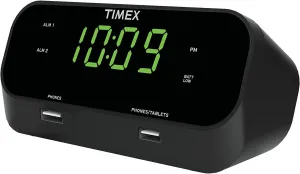 Timex Alarm Clock with USB Charging Station, RediSet Digital Clock for Bedroom with Dual Alarms, Programmable Snooze, Nap Timers, 5W and 10W USB Hub for iPhone and Samsung Devices (T129BQ)