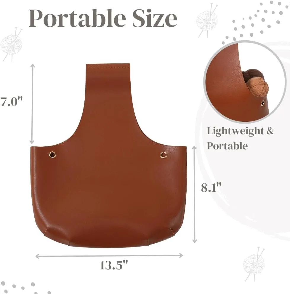 TOGETRUE Yarn Bag, Knitting Crochet Tote Bag, PU Leather Yarn Storage Bag Organizer, Travel Knitting Wrist Bag, Yarn Tote Bags for Crocheting, Holding Yarn, Knitting Needles (PU Leather Brown)