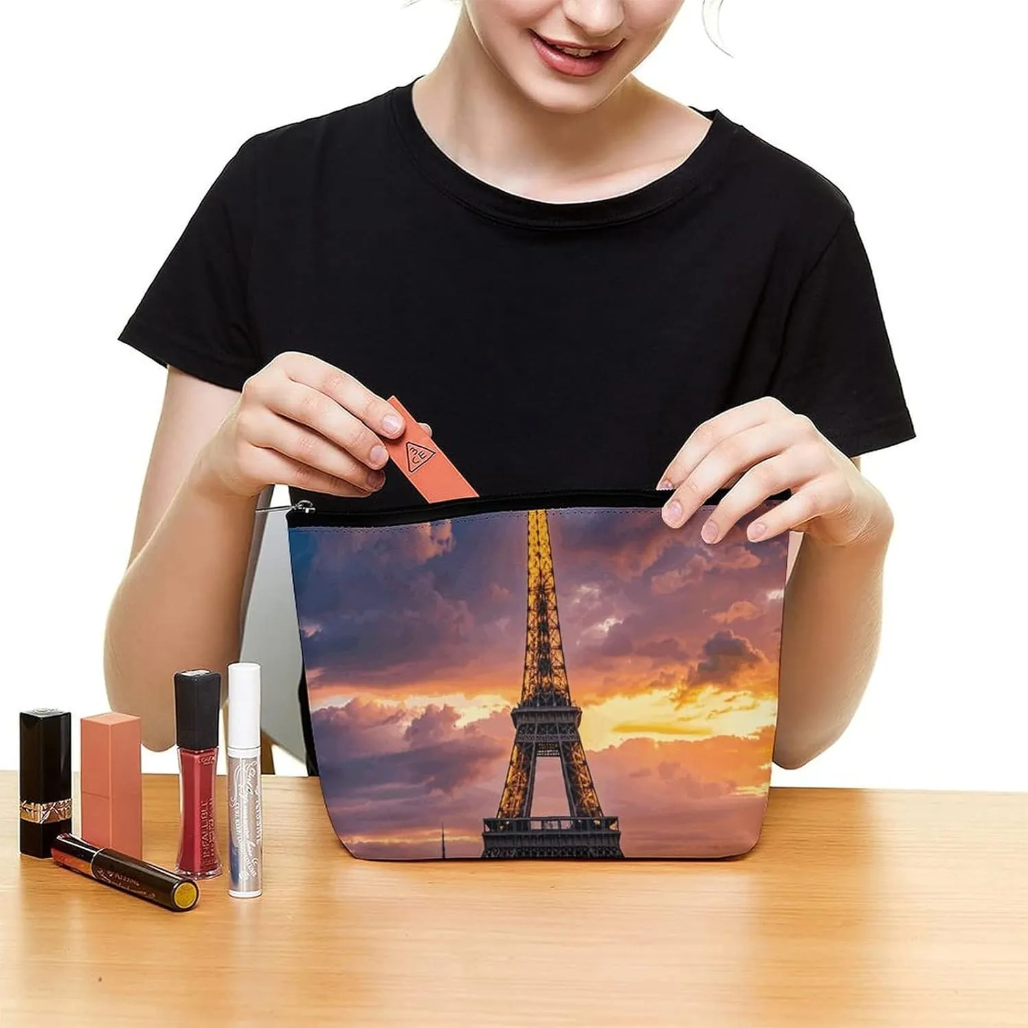 Toiletry Bag for Women Beautiful Eiffel Tower Paris Cosmetic Bag Portable Capacity Travel Makeup Bags with Zipper Lightweight Cute Beauty Makeup Organizer for Traveling, Accessories, Essentials