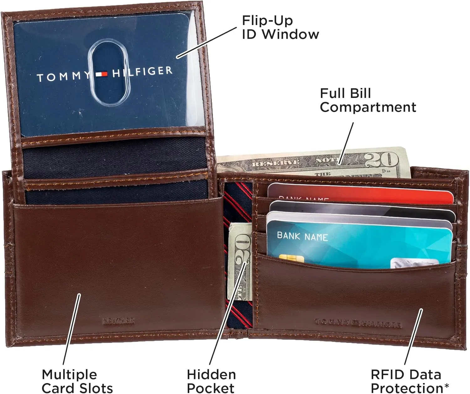 Tommy Hilfiger Men's Classic Bifold Wallet with ID Window and Multiple Card Slots