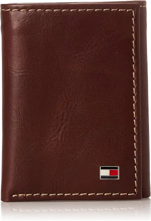 Tommy Hilfiger mens Leather Trifold Wallet, Logan Tan, One Size US