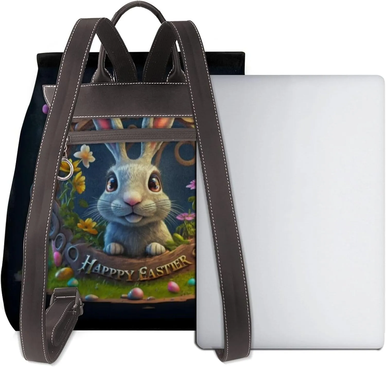 Tongue-Sticking Rabbit Women'S Leather Backpack Ladies Shoulder Bag Leather Handbag Rucksack Travel Daypack