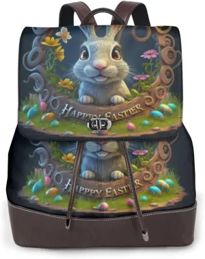Tongue-Sticking Rabbit Women'S Leather Backpack Ladies Shoulder Bag Leather Handbag Rucksack Travel Daypack