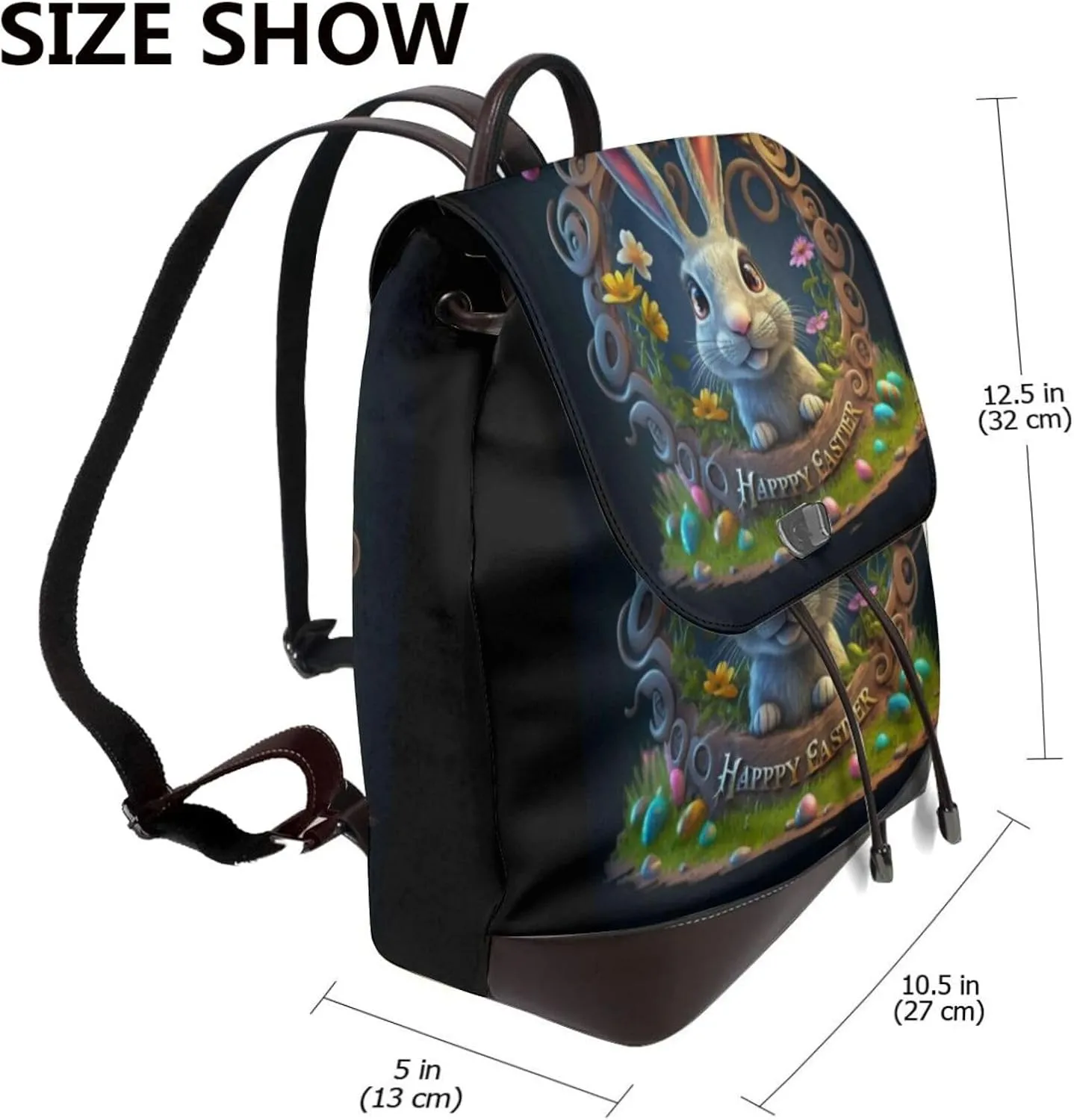Tongue-Sticking Rabbit Women'S Leather Backpack Ladies Shoulder Bag Leather Handbag Rucksack Travel Daypack