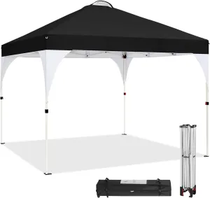Topeakmart 10x10 Pop Up Canopy, Outdoor Portable Shelter Tent with 4 Sandbags, Wheeled Bag, for Events, Parties, Camping (Black, 10x10)