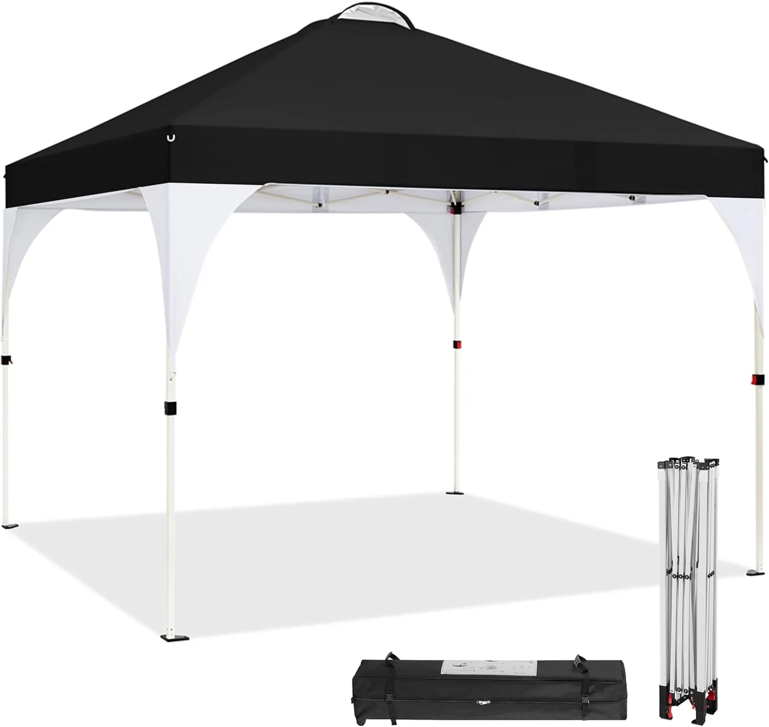 Topeakmart 10x10 Pop Up Canopy, Outdoor Portable Shelter Tent with 4 Sandbags, Wheeled Bag, for Events, Parties, Camping (Black, 10x10)