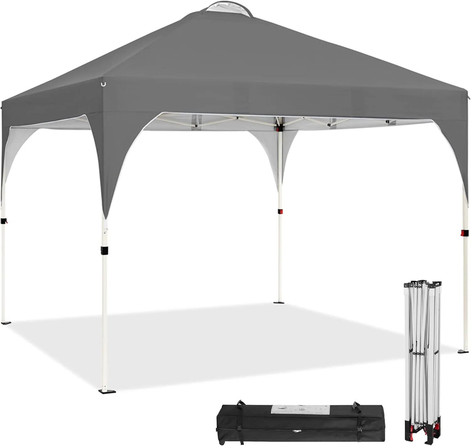 Topeakmart 10x10 Pop Up Canopy, Outdoor Portable Shelter Tent with 4 Sandbags, Wheeled Bag, for Events, Parties, Camping (Dark Gray, 10x10)