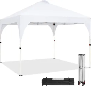 Topeakmart 10x10 Pop Up Canopy, Outdoor Portable Shelter Tent with 4 Sandbags, Wheeled Bag, for Events, Parties, Camping (White, 10x10)