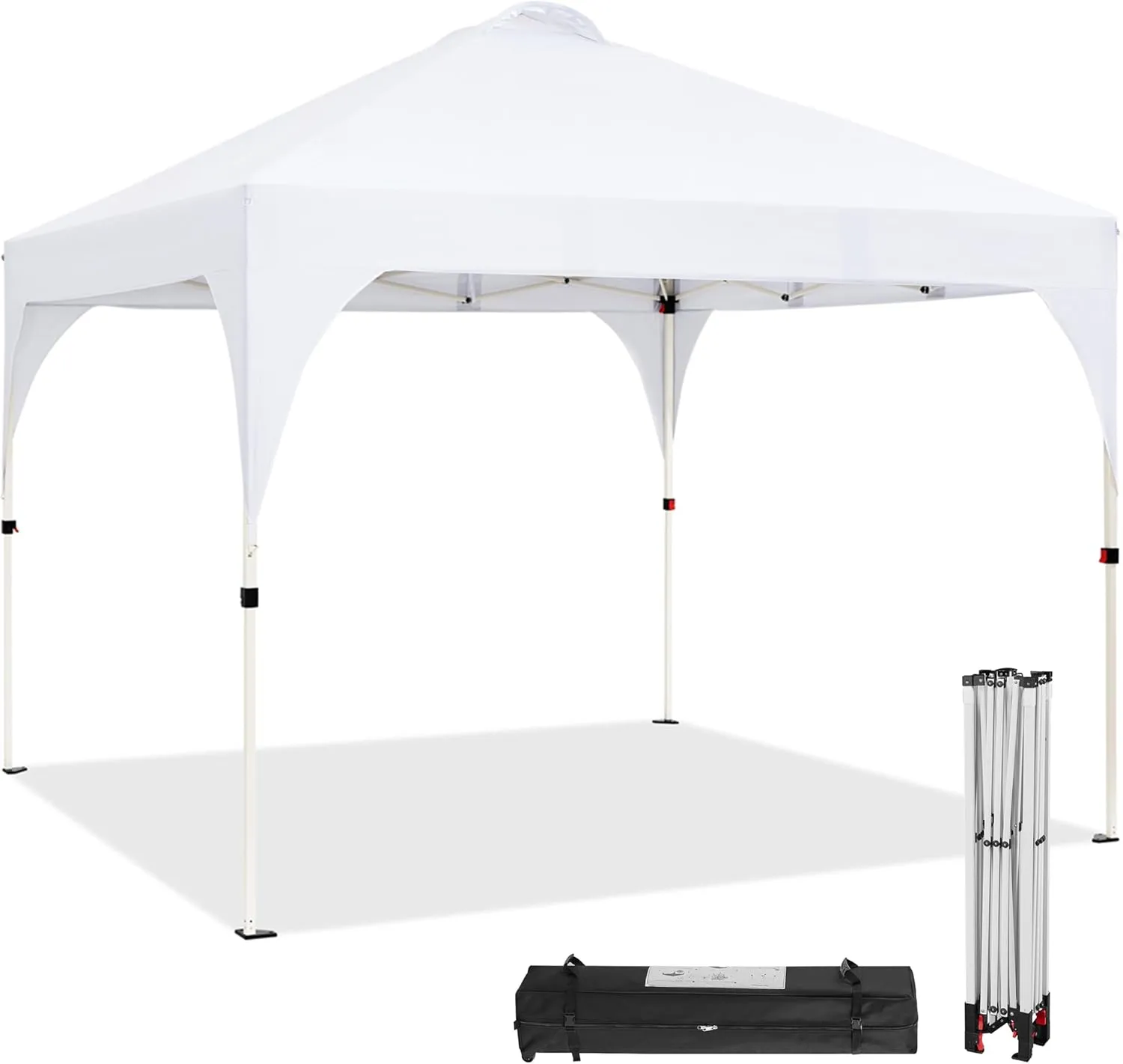 Topeakmart 10x10 Pop Up Canopy, Outdoor Portable Shelter Tent with 4 Sandbags, Wheeled Bag, for Events, Parties, Camping (White, 10x10)