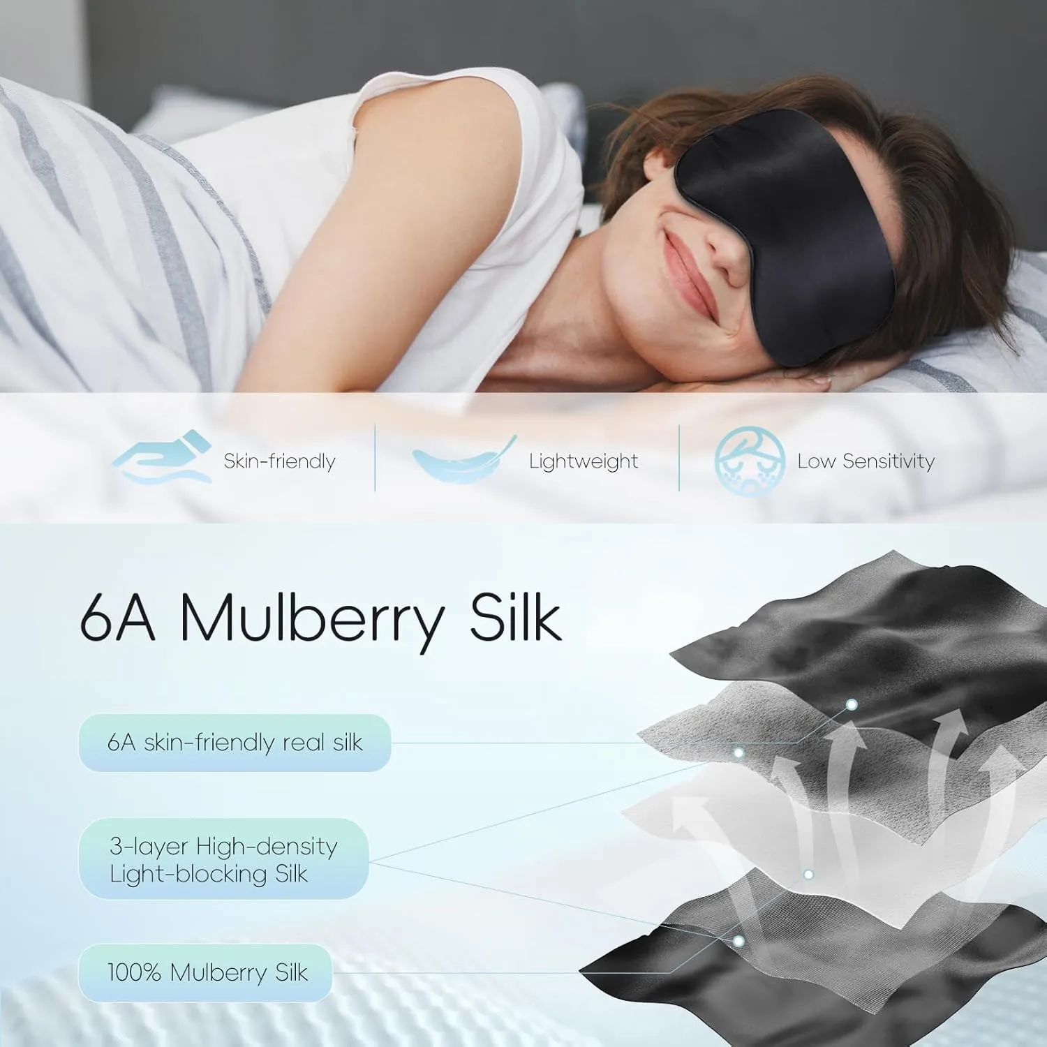 TOPOINT Silk Sleep Mask Light Blocking, 3-in-1 Cooling Heated Eye Mask for Sleeping, Includes Silk Senna Seed and Gel Masks for Women Men Dry Eye Dark Circles