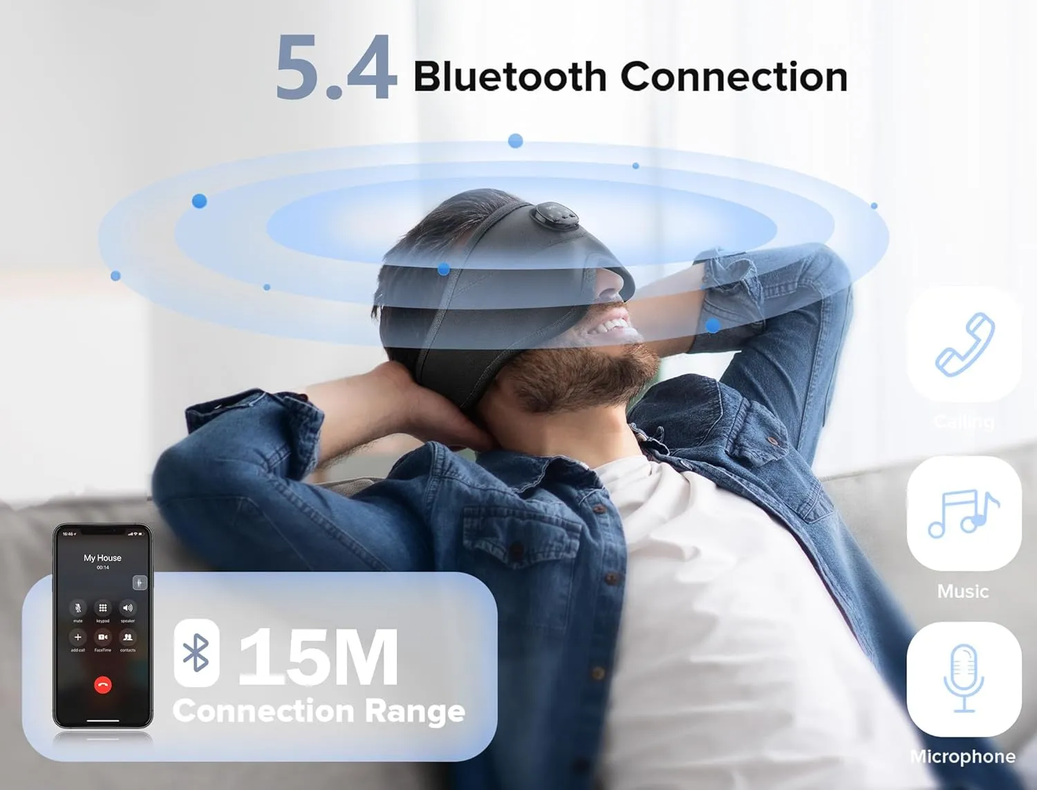 TOPOINT Sleep Mask with Bluetooth Headphones, 3D Eye Mask for Sleep Headphones with White Noise, Total Blackout, 5.4 Bluetooth, Timer, 15 Hours for Women Men, Travel, Meditation, Nap, CPAP Users