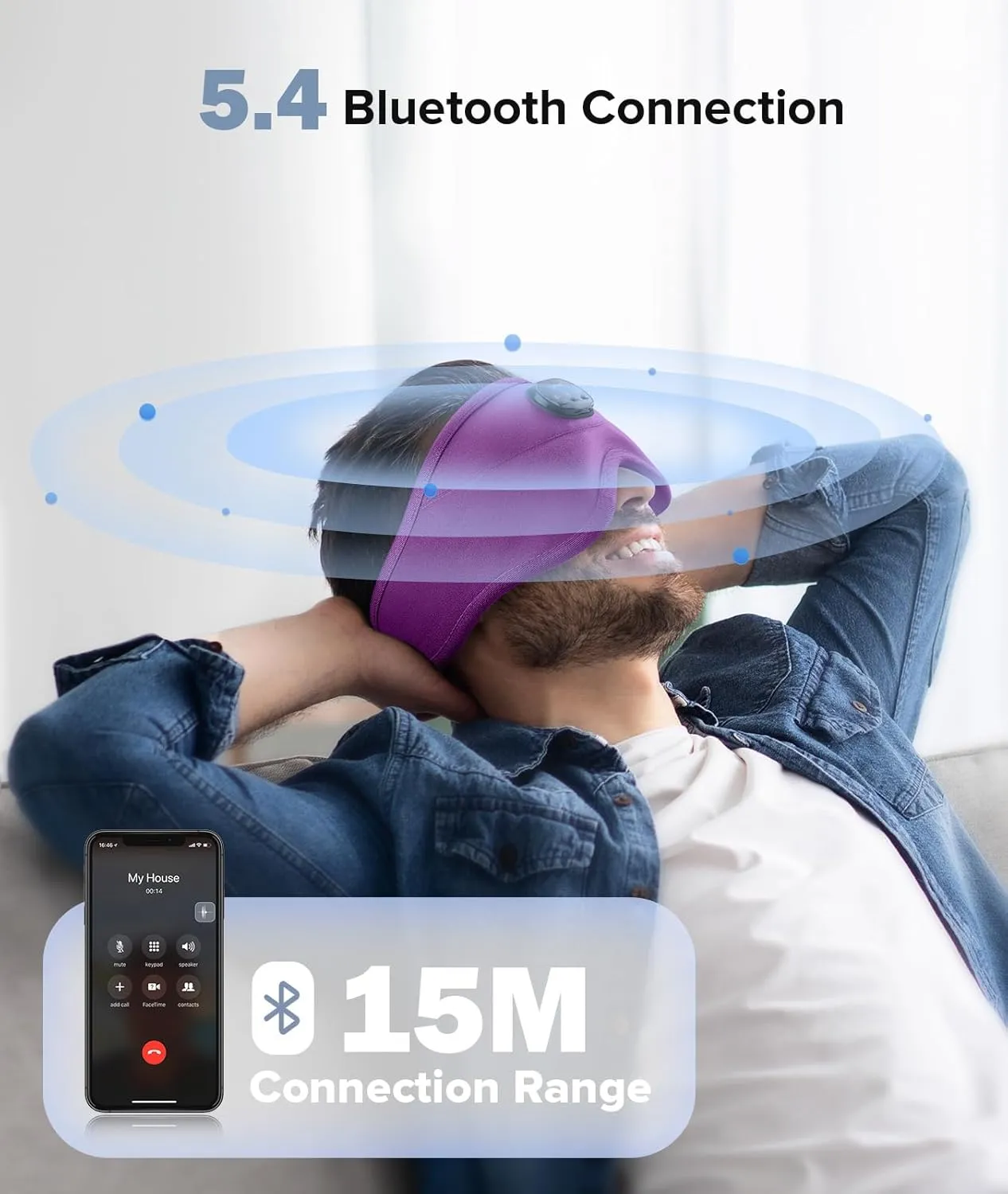 TOPOINT Sleep Mask with Bluetooth Headphones, 3D Eye Mask for Sleep Headphones with White Noise, Total Blackout, 5.4 Bluetooth, Timer, 15 Hours for Women Men, Travel, Meditation, Nap, CPAP Users