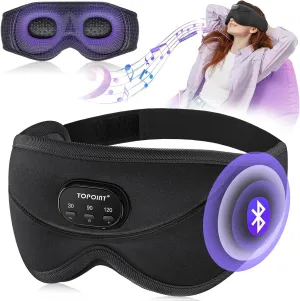 TOPOINT Sleep Mask with Bluetooth Headphones, 3D Eye Mask for Sleep Headphones with White Noise, Total Blackout, 5.4 Bluetooth, Timer, 15 Hours for Women Men, Travel, Meditation, Nap, CPAP Users