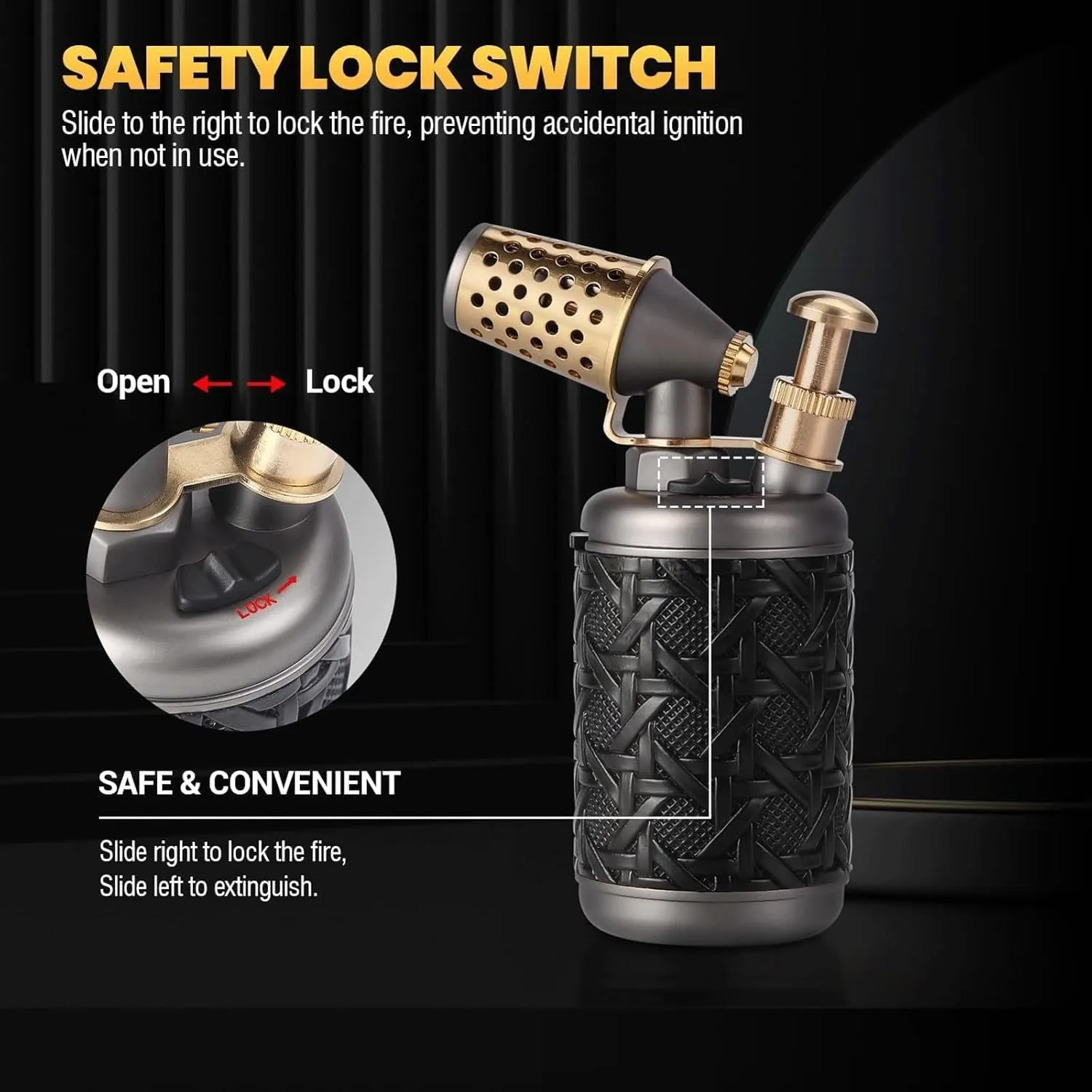 Torch Lighter, Windproof Jet Flame, Safety Lock, Butane Refillable, Metal Multi-Purpose Lighter, Suitable for Candles, Camping (No Butane)(Green)