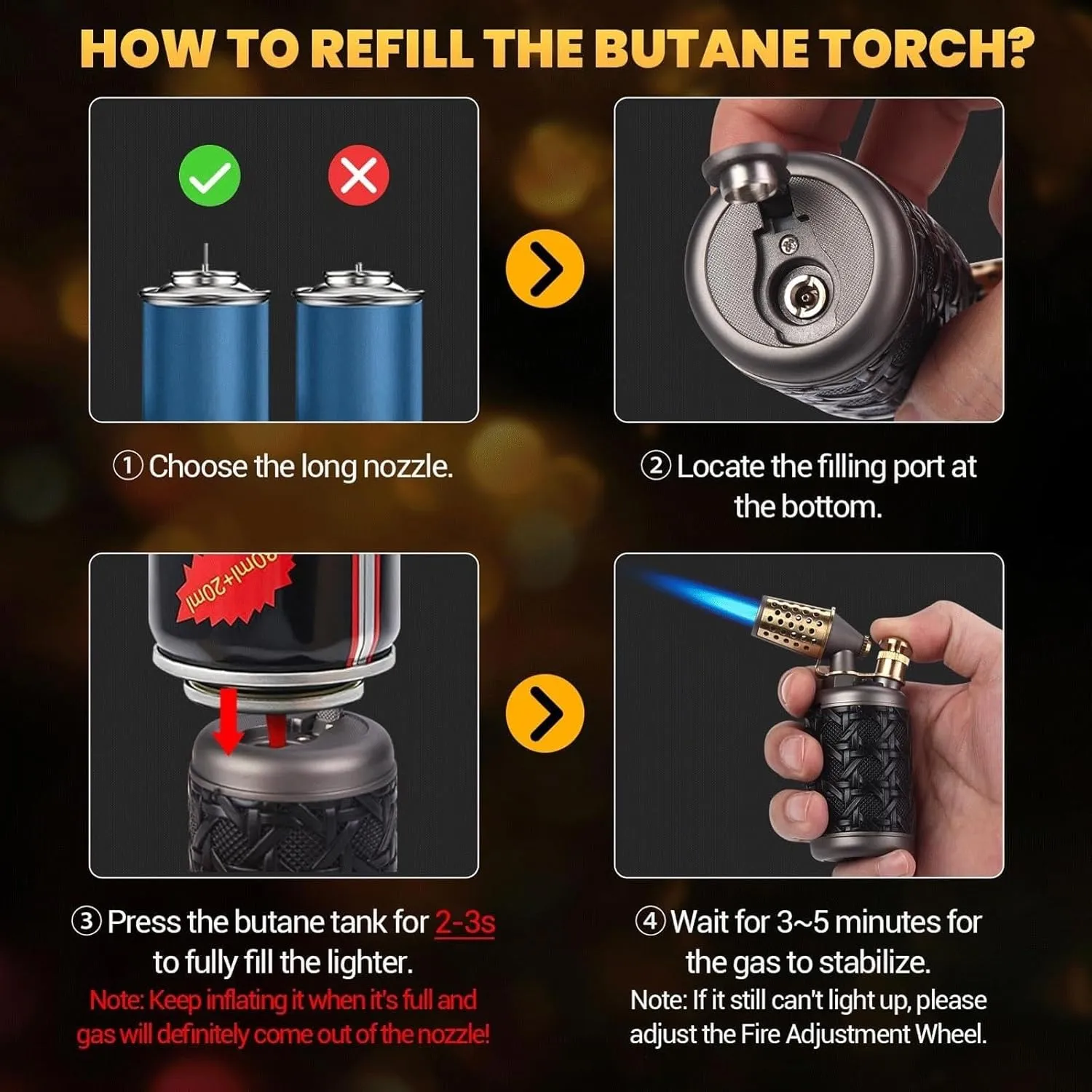 Torch Lighter, Windproof Jet Flame, Safety Lock, Butane Refillable, Metal Multi-Purpose Lighter, Suitable for Candles, Camping (No Butane)(Green)